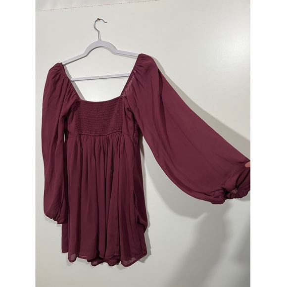 Abercrombie Dress Long Sleeve Chiffon Mini Dress in Burgundy Maroon Size Small - Picture 9 of 10